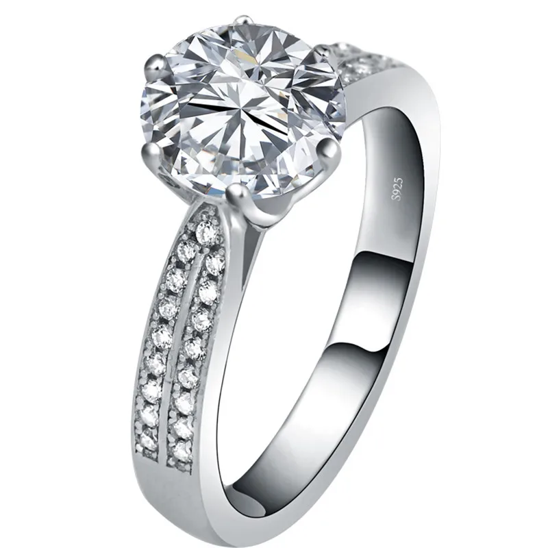 

Fine Jewelry Rings For Women S925 Sterling Romantic 6.5mm 1 Carat & 8mm 2 Carat Wedding Bridal Engagement Ring Love-028