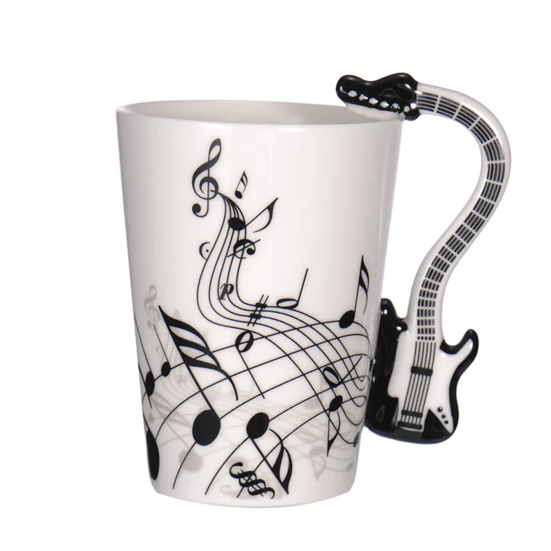 New Guitar Ceramic Coffee Mugs Porcelain Milk Mug Tea Cups Music Notes Home Office Drinkwares Support Dropshipping | Дом и сад