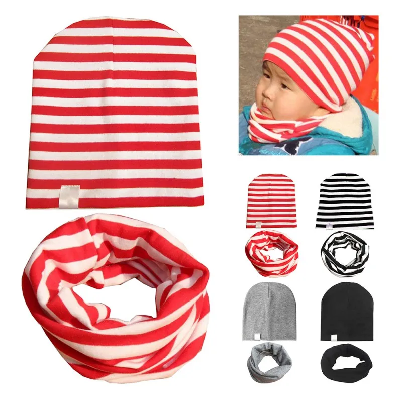 Cotton Baby Hat Set Love Print Strip Cap Hats Newborn Children Scarf Collar Boys Beanie Kids for Girls | Детская одежда и обувь