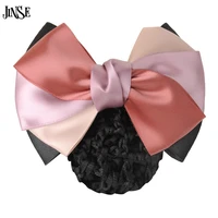 jinse stylish solid color satin bow barrette lady hair clip cover bowknot bun snood women hair accessories