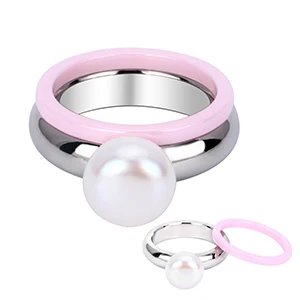 Pink 2 шт./компл. розовое керамическое кольцо с большими искусственными жемчужинами кольца из нержавеющей стали можно разрезать для женщин элегантные ювелирные изделия Свадебные - Цвет основного камня: Pink