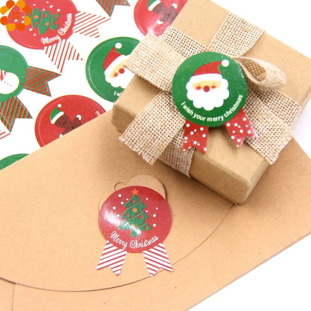 80 шт рождественские наклейки Санта Клаус и деревья бумажный мешок печенье