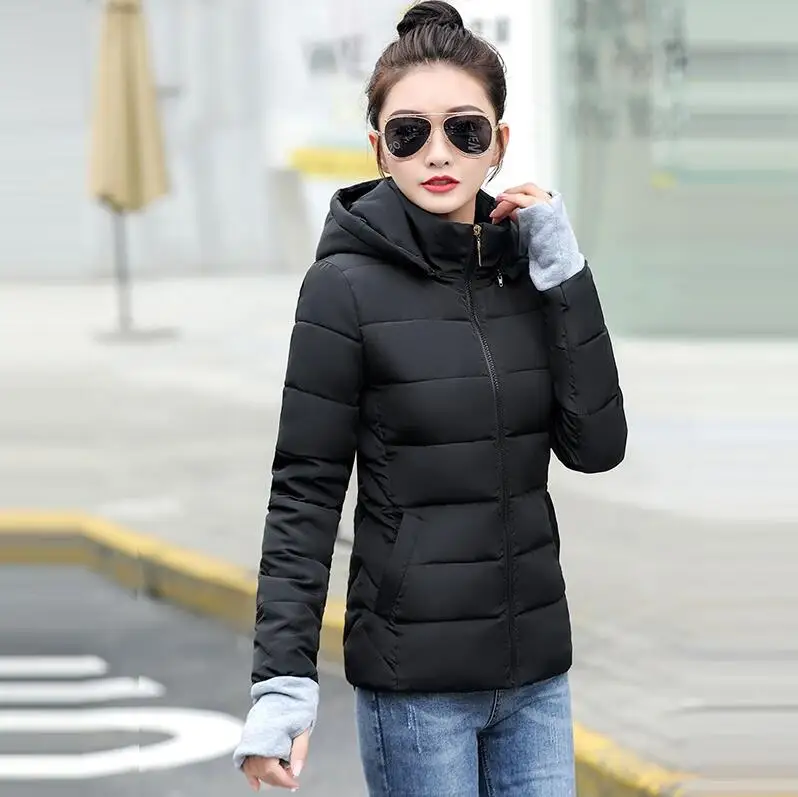 Hooded black Зимняя одежда, Женская Стеганая куртка,, осенняя и зимняя куртка, женская тонкая куртка с хлопковой подкладкой, теплая верхняя одежда, зимнее пальто для женщин - Цвет: Hooded black