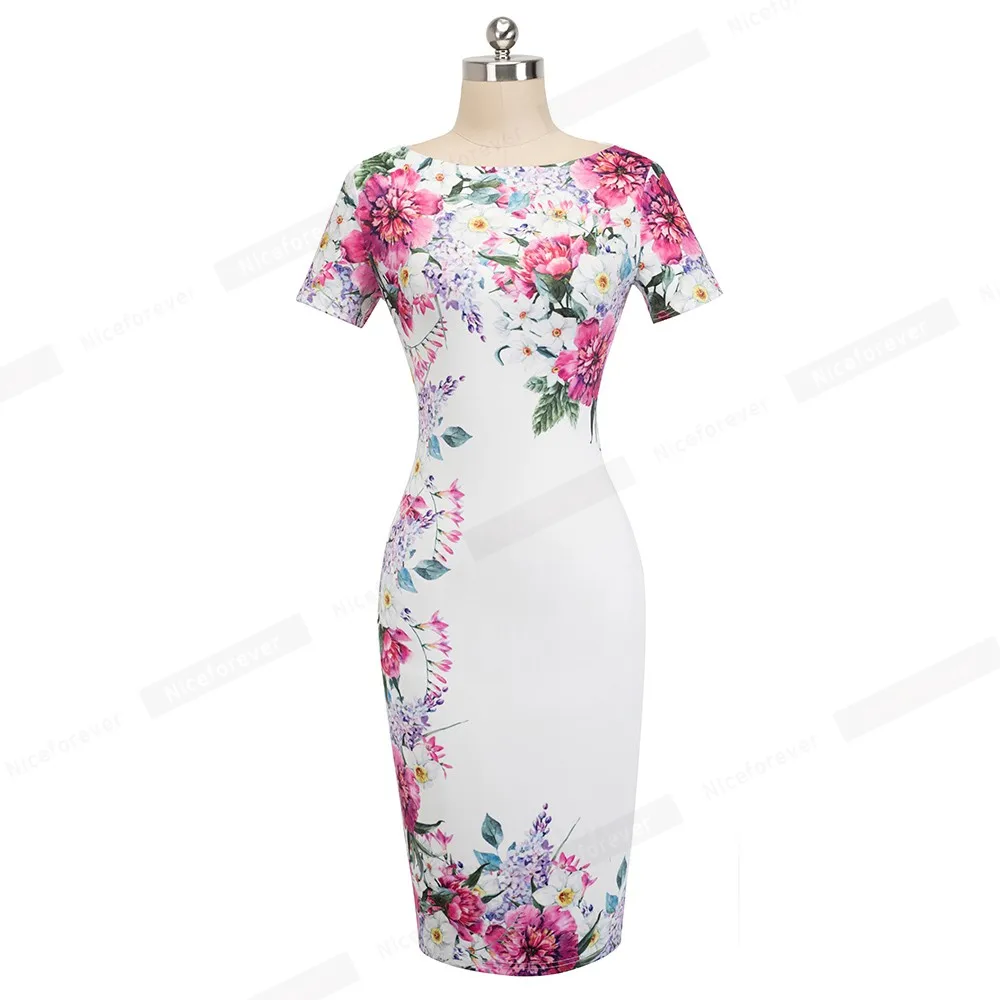 Хорошее-forever винтажное платье с цветочным принтом для работы белое vestidos деловое