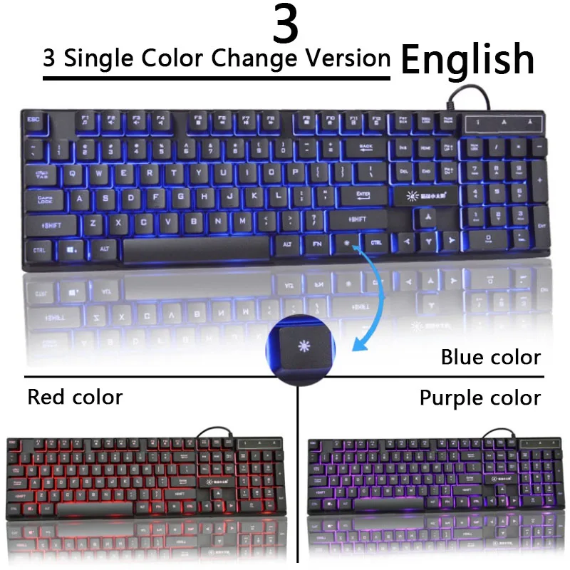 3 Color Change Клавиатура ПК Компьютерная игровая с подсветкой RGB механическая клавиатура на ощупь русский геймер USB Проводная 104 клавиш стандартная водонепроницаемая - Цвет: 3 Color Change