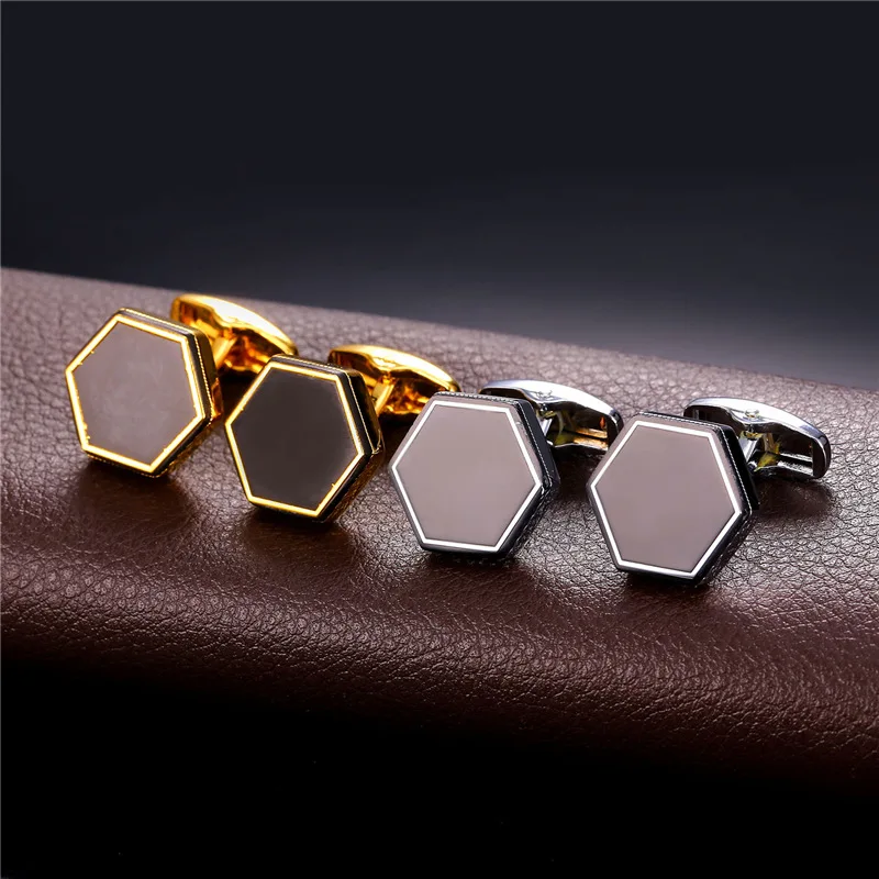 U7 Мужские Черные Запонки Для Костюм Шестиугольник Пуковицы На Рубашке Зажимы
