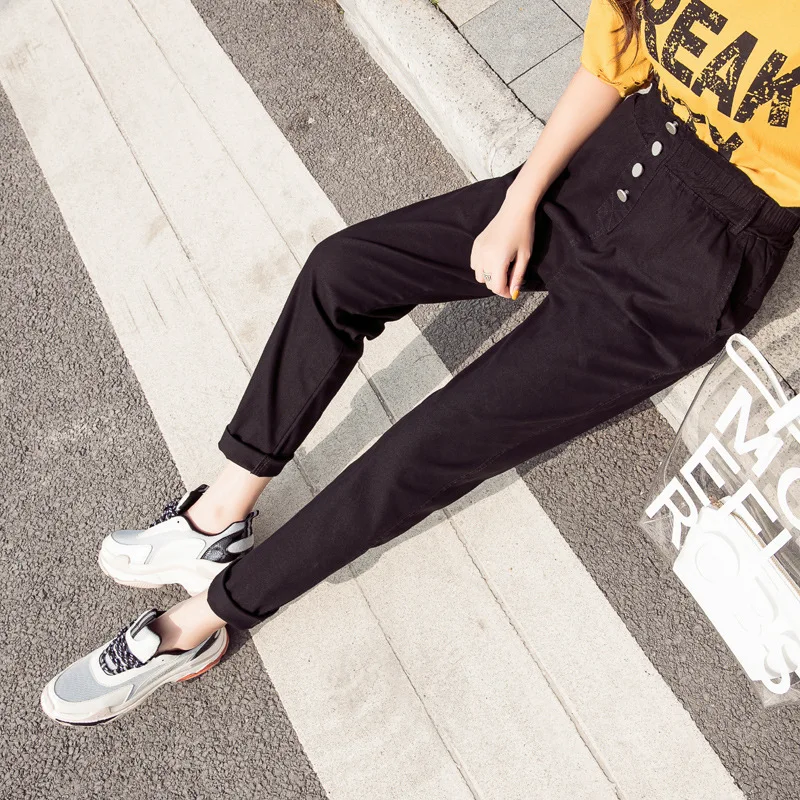 Solid High Waist Loose Women Harem Pants Fashion Button Pockets Trousers Summer Ankle-Length Harajuku Joggers | Женская одежда