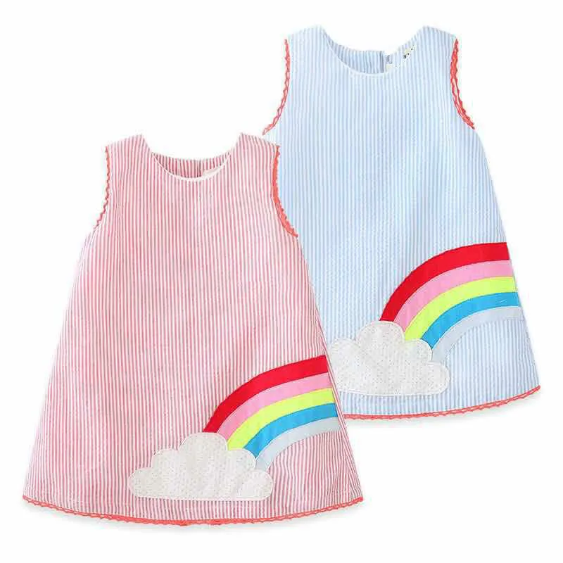 2019 Spring Summer Girls Sleeveless Dress Flaky Clouds Pinstripe Rainbow Single A -line Dresses Young Clothing | Детская одежда и