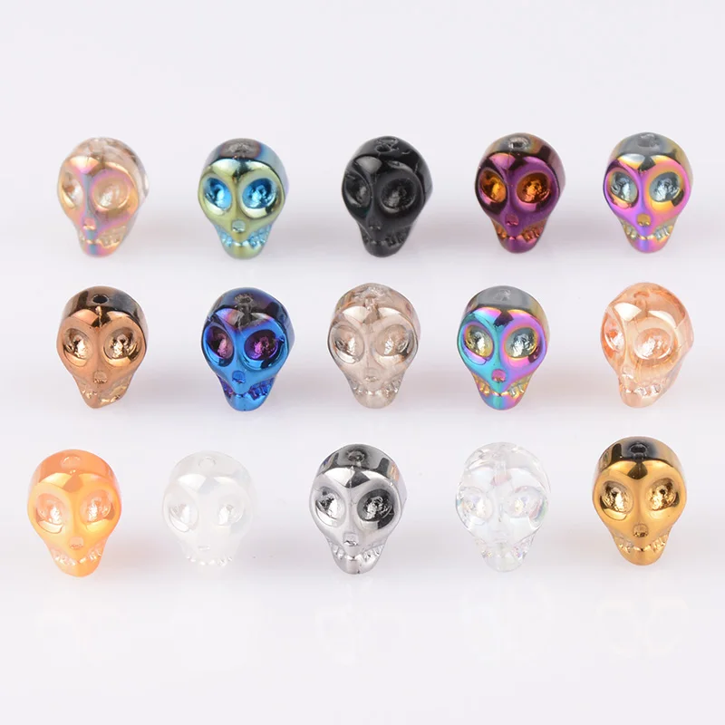20 шт./партия, стеклянные бусины с черепом, 10x8x7 мм