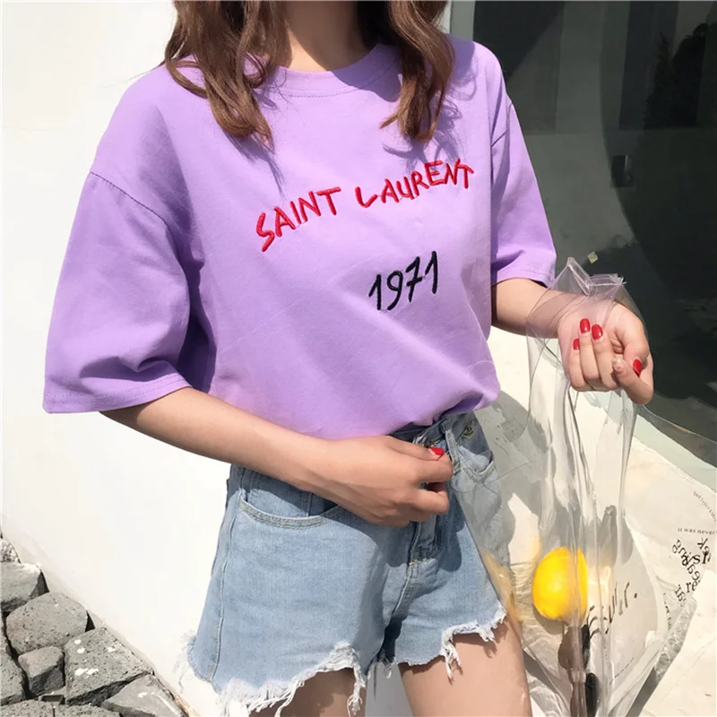 Летний Новый Винтажный стиль Harajuku с вышивкой футболки короткими рукавами для