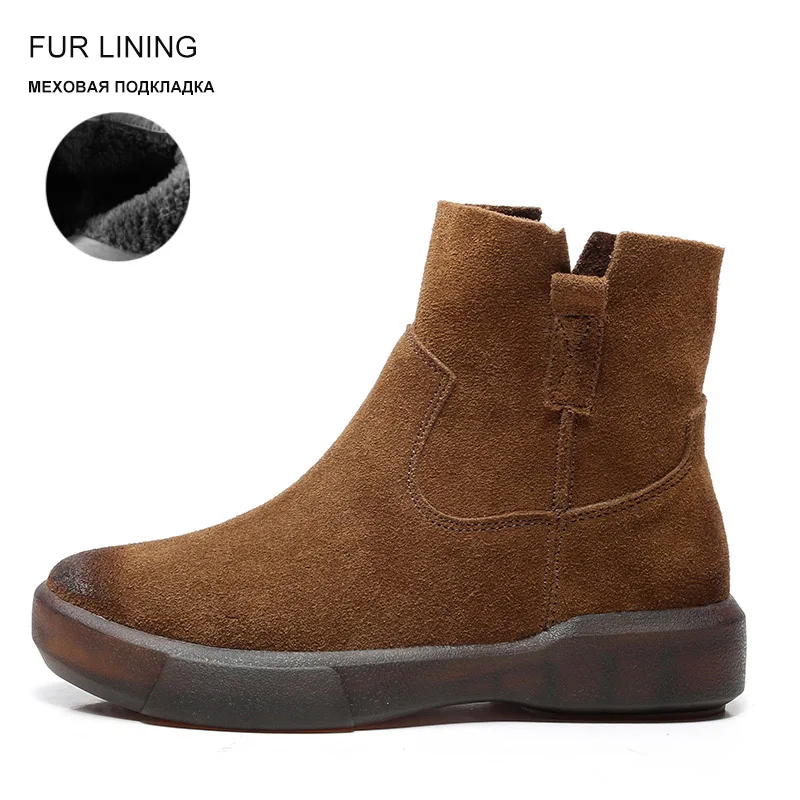 No2Brown fur E8877 2 Распродажа; женские ботильоны из натуральной кожи в стиле ретро; женские ботинки на плоской подошве на молнии; Винтажные ботинки в байкерском стиле; ботинки «Челси»; сезон зима - Цвет: No2Brown fur E8877 2