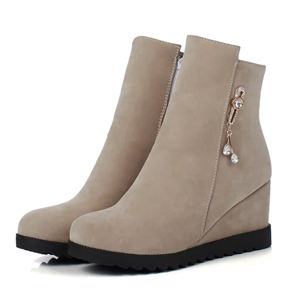 Женские ботильоны на молнии с круглым носком Размеры 33 43|wedge boots|ladies bootsladies fashion boots