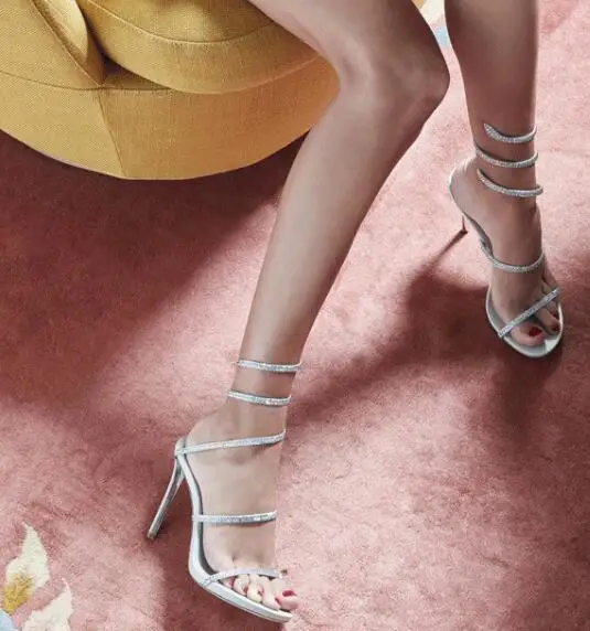 

BONJEAN Newest Snake Pattern High Heel Sandals Summer Sexy Open Toe Gladiator Shoes Woman Crytsal Party Wedding Heels Silver Red