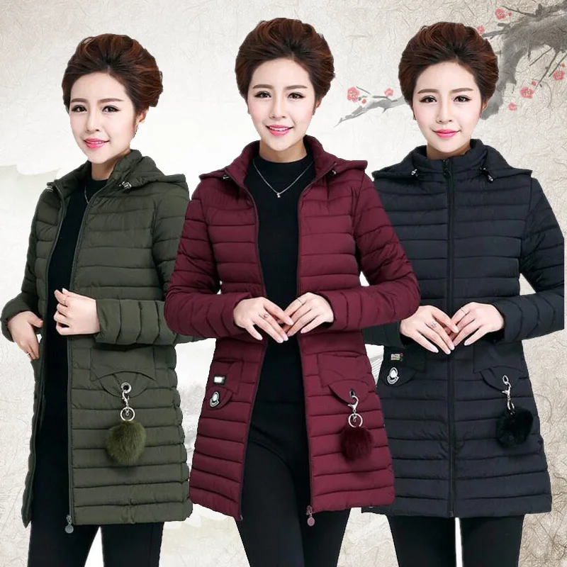 Парка большого размера для женщин среднего возраста хлопковое пальто с