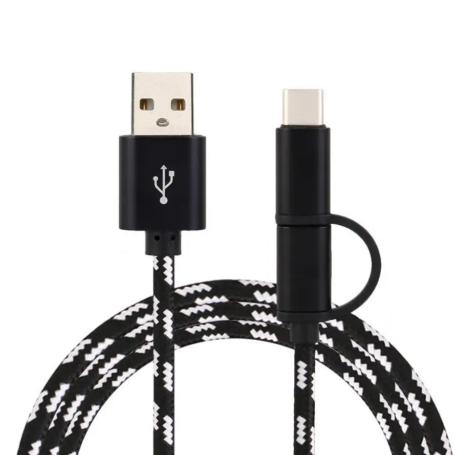 Черный 1 м usb type C Micro USB 2 в 1 кабель для быстрой зарядки для Xiaomi huawei samsung S9 Nokia sony Oukitel кабели для зарядки мобильных телефонов - Цвет: Черный
