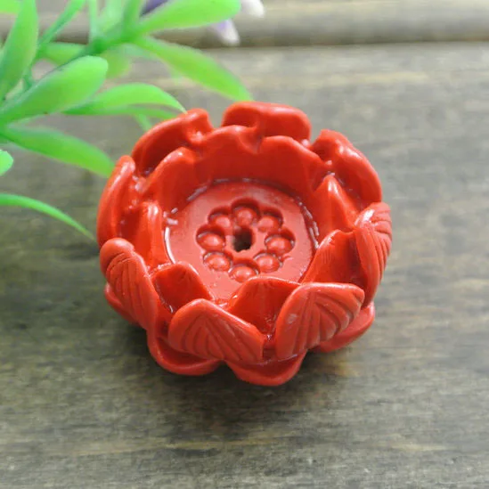 

Large Size Lotus Flower Carved Beads Chinese Cinnabar Not Resin Beads Good Luck Buddhist Jewelry Making Materials 10pc/lot