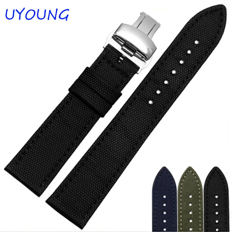 

UYOUNG Watchband 18mm 20mm 22mm 23mm 24mm Nylon watch strap leather bottom Mens Women Watch band Casual Canvas band