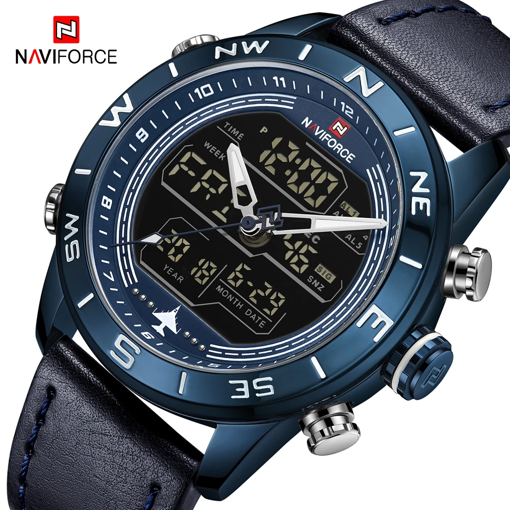 

NAVIFORCE Топ мужские часы из натуральной кожи водонепроницаемые спортивные наручные часы военные цифровые мужские часы relogio masculino