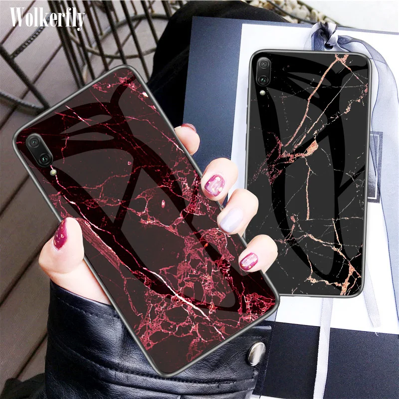 Мраморный чехол из закаленного стекла для huawei P30 Pro mate 20 P20 P10 Lite Y6 Y7 Prime Y5 Y9 на Honor 8X 8A Pro P Smart Cover