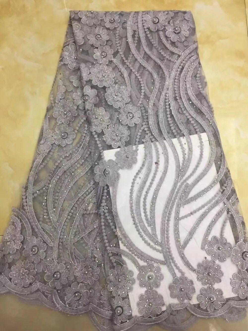 Free shipping new arrival French mesh lace with beads and stones 5 yards/lot African wedding clothes fabric! | Дом и сад