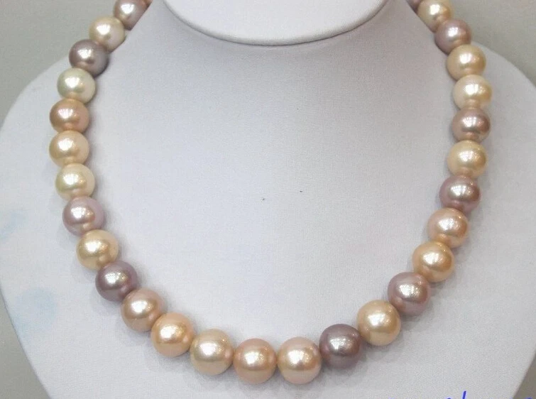 

fast Big Freshwater pearl necklace Multi-colors 12mm-14 mm"Handmade"Alloy 16"beauty AAA