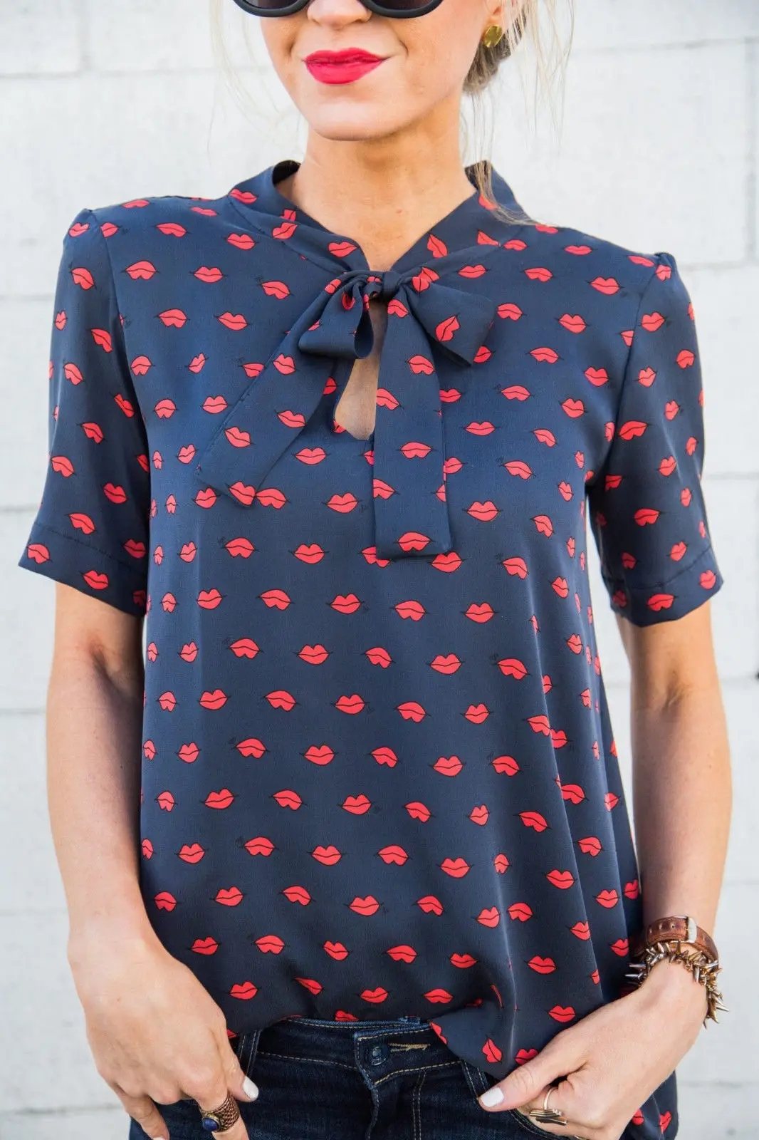 Красные Губы Футболки Для Wmen Мода Лук Шею С Коротким Рукавом Повседневная Топы