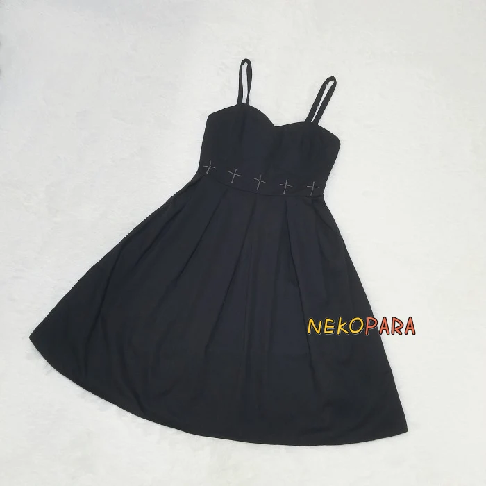 Suspender dress only Маленькое черное платье с вышивкой крестиками для девочек комплект из 2 предметов; платье на бретелях без рукавов+ прозрачная шифоновая вуаль; верхняя юбка - Цвет: Suspender dress only