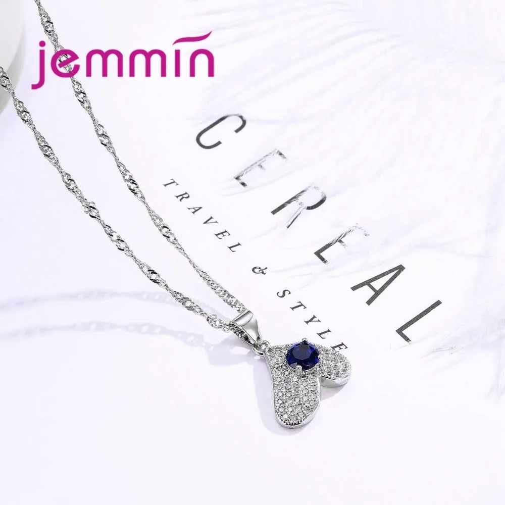 Комплект из колье и серёг серебра 925 пробы с австрийскими синими кристаллами