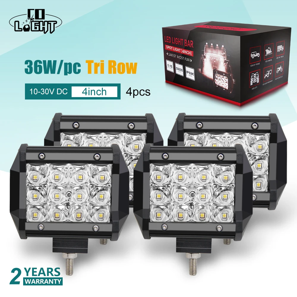 CO LIGHT 3 рядная 4 дюймовая 72 Вт точечная Светодиодная рабочая лампа внедорожная для