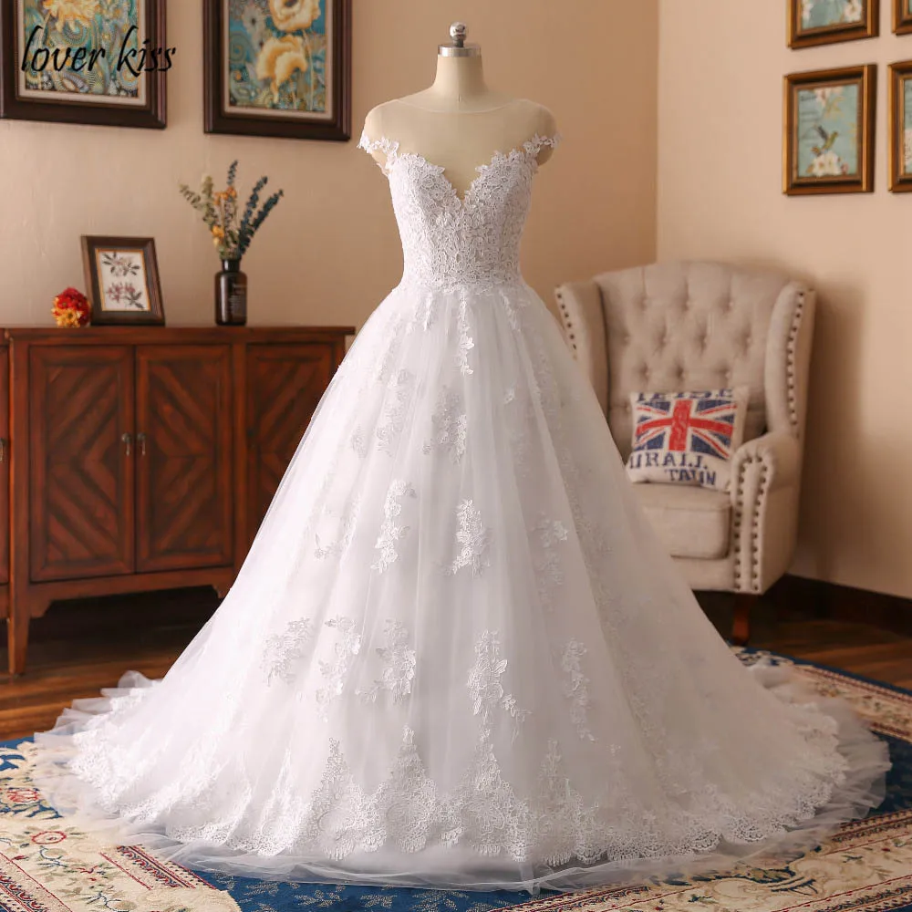 Lover Kiss Vestido De Noiva, свадебные платья с рукавами-крылышками для невесты, кружевное свадебное платье, халаты de mariee - Цвет: Белый