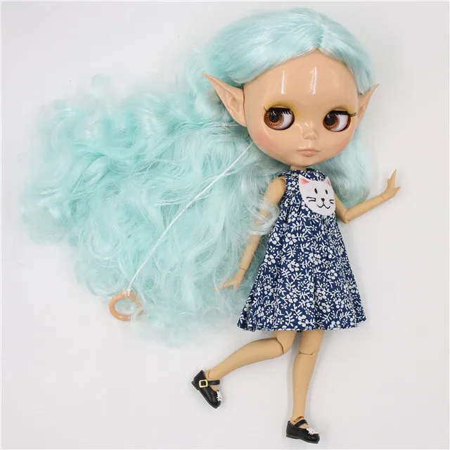 combination ears Ледяная фабрика blyth кукла 1/6 bjd загар кожа сустава тела бледно-голубые волосы 30 см BL6909 - Цвет: combination ears