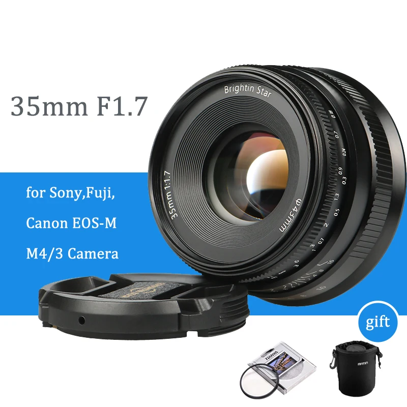 

Brightin Star 35mm F1.7 Prime Lens Fixed Focus Lens for Canon EOS-M Olympus Panasonic M4/3 cameras for SONY E FUJI X Lens