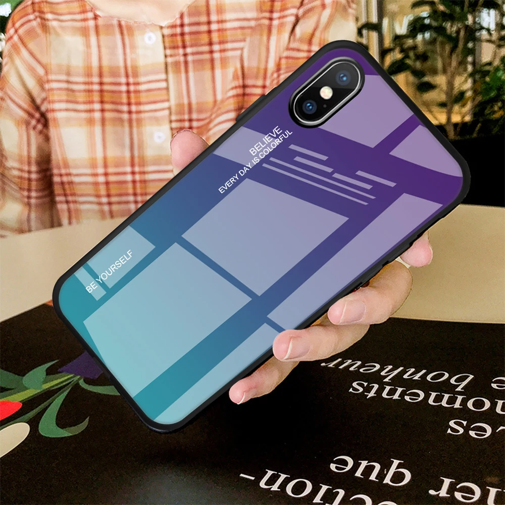 Чехол для Apple iphone XS Max XR X, Роскошный Жесткий чехол из закаленного стекла, модный градиентный защитный чехол, чехол для iphone 6 6 S 7 8 Plus