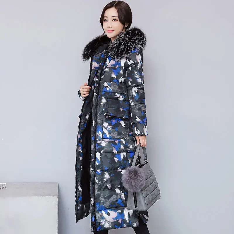 Winter Jacket Women Camouflage Maxi Coats Hooded Over Knee Long Parka Chaqueta Mujer Fur Collar Coat C3741 | Женская одежда