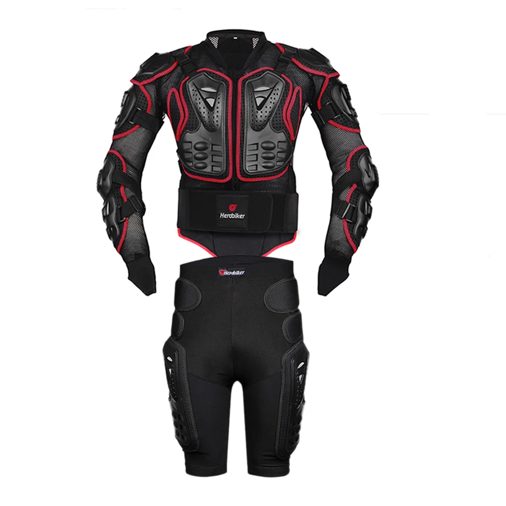 Red Set 1 HEROBIKER, летние мотоциклетные куртки, мото бронежилет, защита для мотокросса, мотоциклетная куртка с защитой шеи - Цвет: Red Set 1