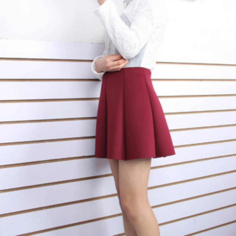 Бальная мини юбка черная красная с высокой талией плиссированная хлопковая