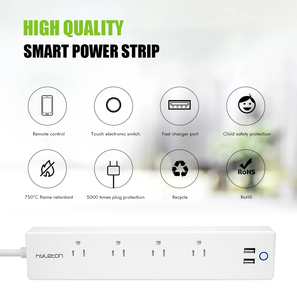 Удлинитель Hyleton с Wi Fi и USB портом умный сетевой фильтр от перегрузки американской