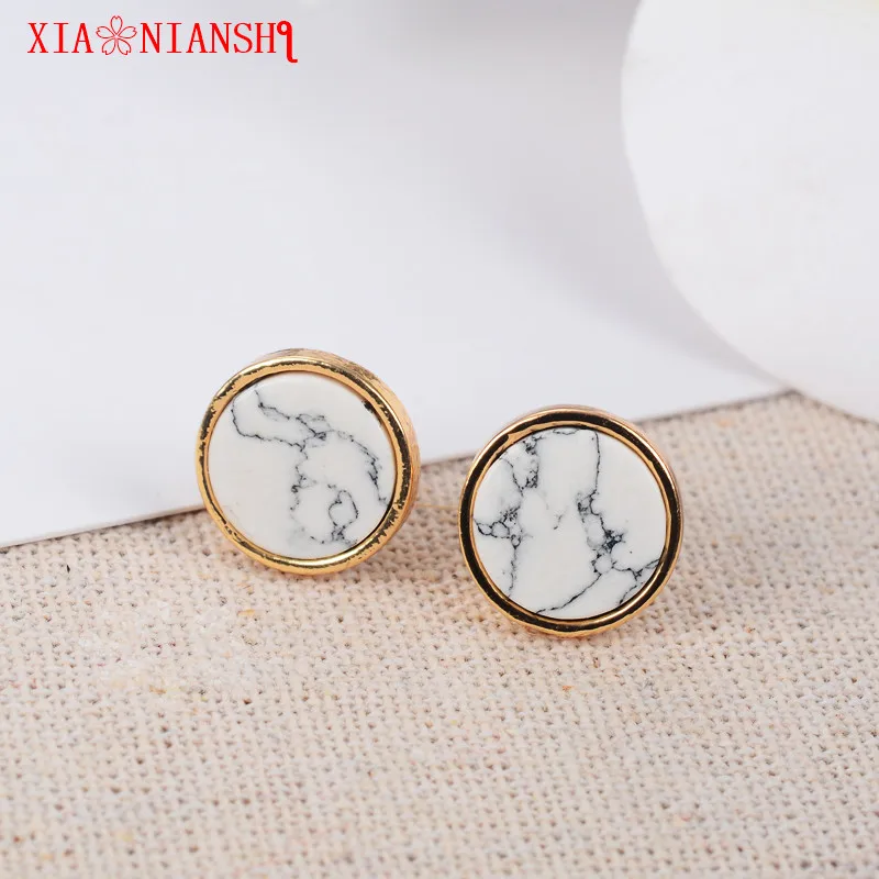 

New Arrival boucle d'oreille femme 2022 Girls Jewelry Trendy Round Marbled White Stone Stripe Gold Color Stud Earrings For Women