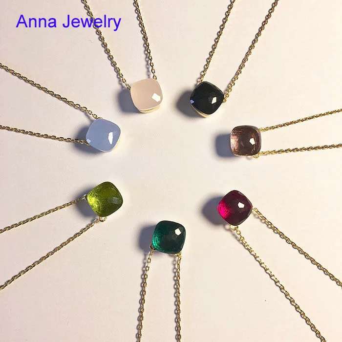 Женское Ожерелье из желтого золота с подвеской квадратных камней | Украшения и