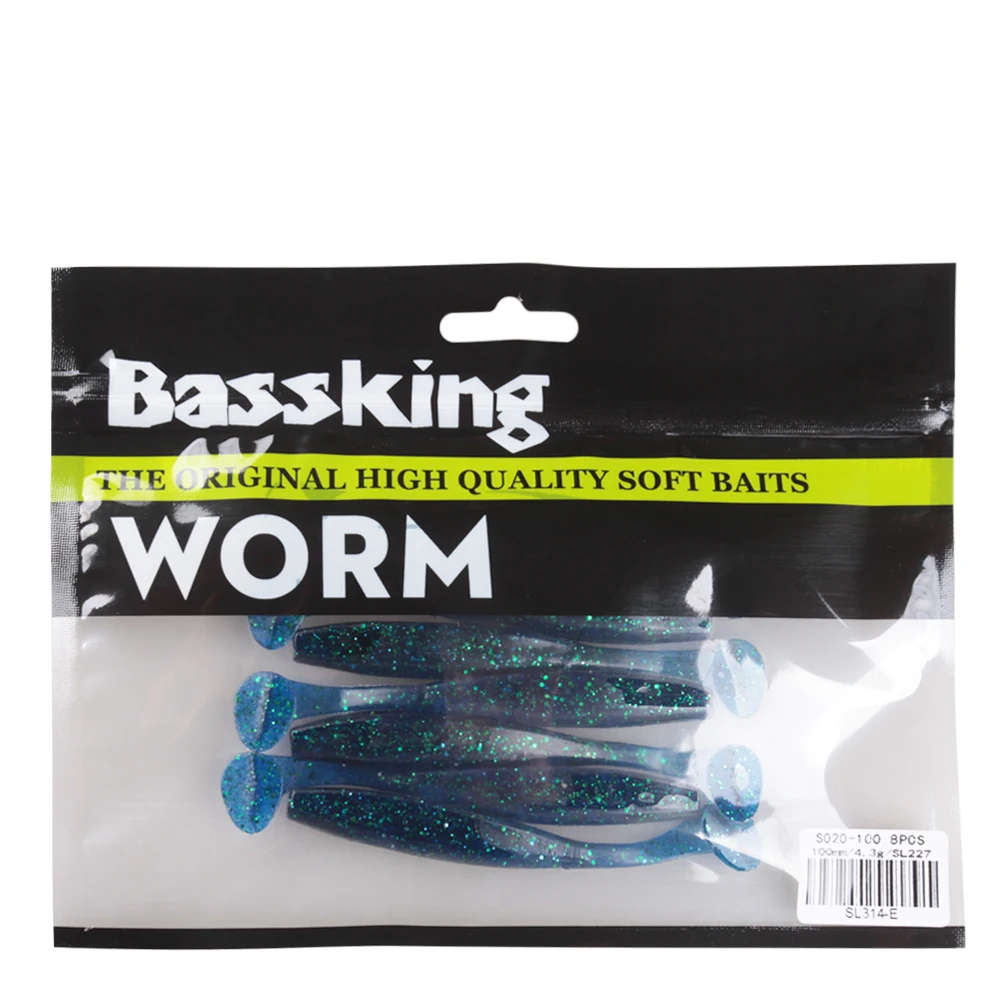 BASSKING 8Pcs 100mm 4.3g Soft Baits Silicone T-tail Artificial Fishing Lure Wobbler Worm for Saltwater/Frshewater Leurre | Спорт и