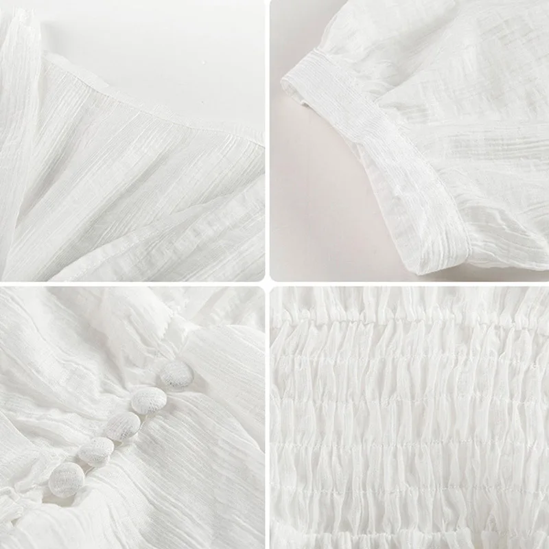 

Korean Blouse 2019 Cotton Blouse Summer Blouses Chiffon V-Neck Solid Top Shirt Female Chiffon Blouse Lantern Sleeves White Shirt