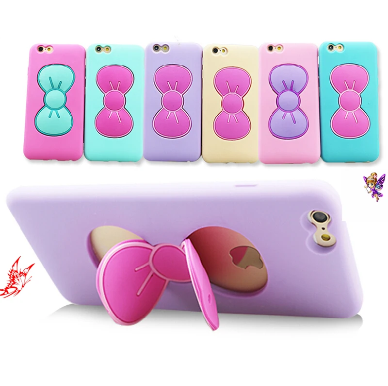 Для Iphone 7 plus 3D Мультфильм Case Симпатичные Смычка Бабочки Стенд Держатель обложка