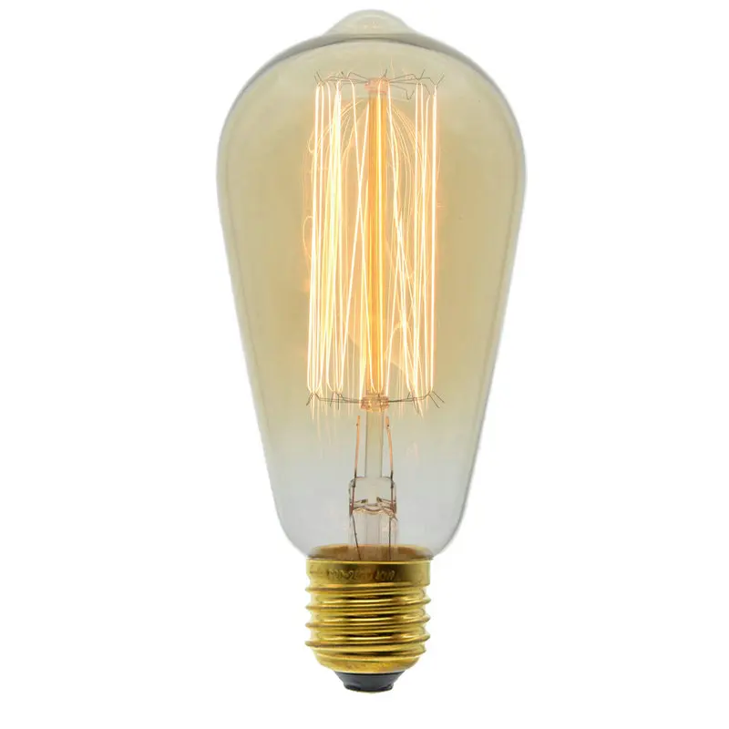 ST64-Straight 40 Вт/60 W 220V E27 Edison светильник шарик из углеродистой стали катод Эдисон Ретро Винтаж можно использовать энергосберегающую лампу или светодиодную лампочку) ST64/ST58/A19/T45/G80/G95/G125/T300 - Цвет: ST64-Straight