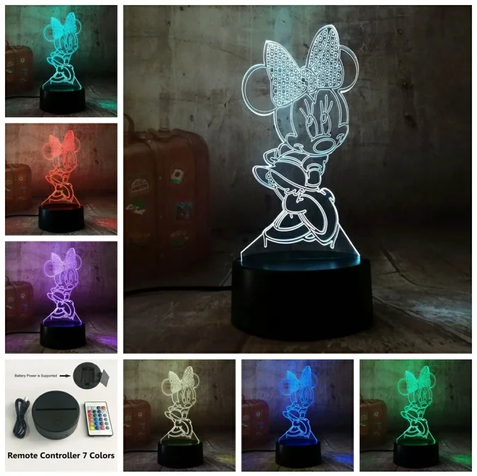 Controller 7 Color 3D с героем мультика Минни Мышь светодиодный RGB светодиодный Ночной светильник 7 цветов изменить стол USB лампа для детей Детский Рождественский подарок новинка домашний декор - Испускаемый цвет: Controller 7 Color