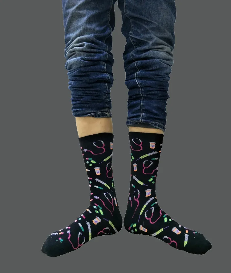 Носки хлопковые компрессионные с принтом в виде стетоскопа |