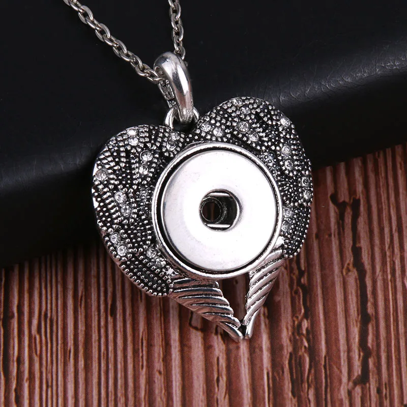 New snaps jewelry Heart shaped wing with crystal rhinestone snap necklace 18mm Pendant women girl fun Christmas gift | Украшения и