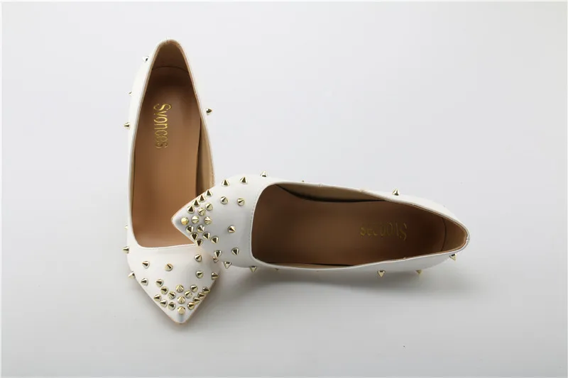 Fashion Elegant Women High Heels Pumps Luxury Gold Rivets Design Pointy White Sandals Sexy Thin Spikes Brand Zapatos Mujer | Обувь