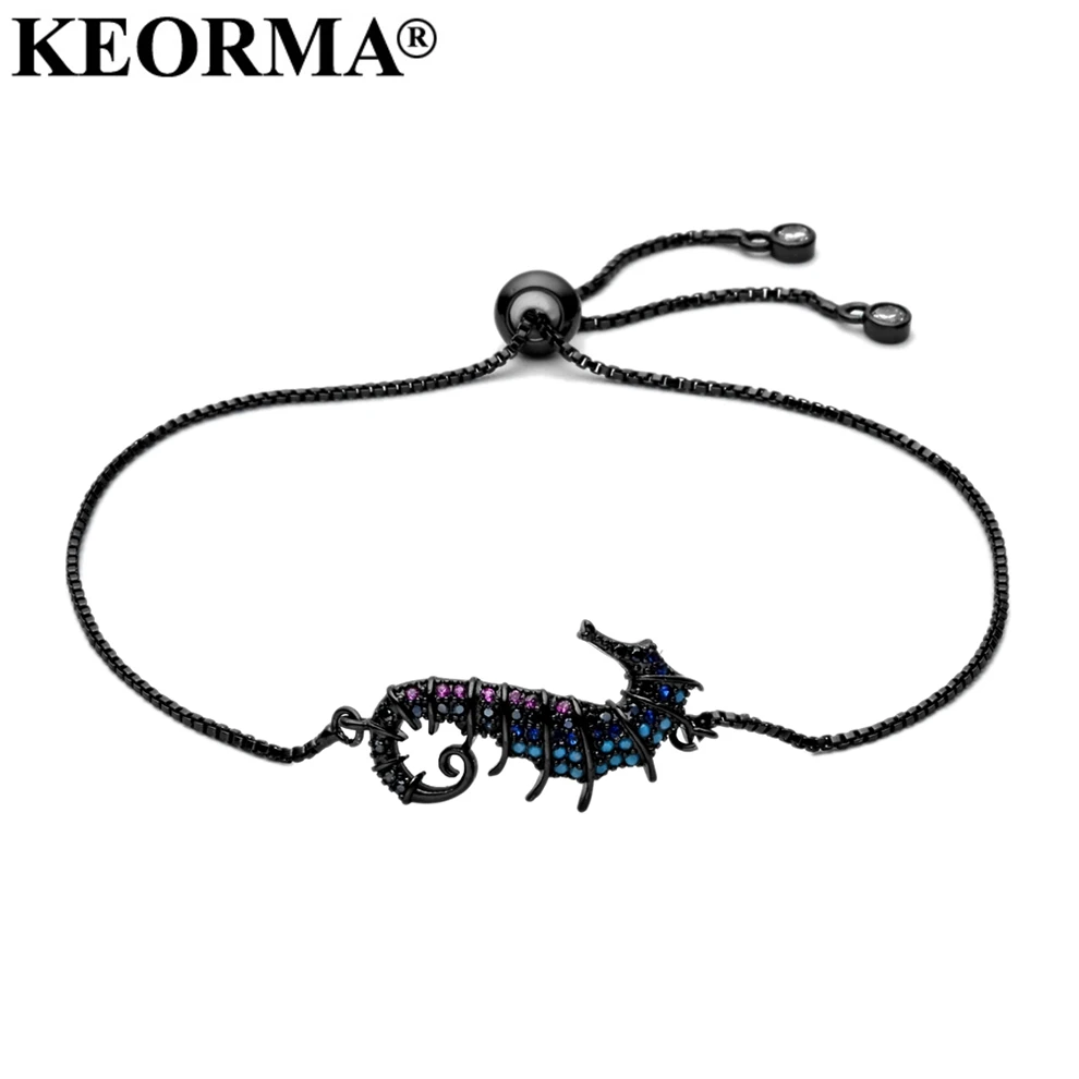 

KEORMA Summer Ocean Style Micro Pave Zirconia Bracelet with Hippocampus Charm Bracelet For Women Girl in Copper Chain XM065