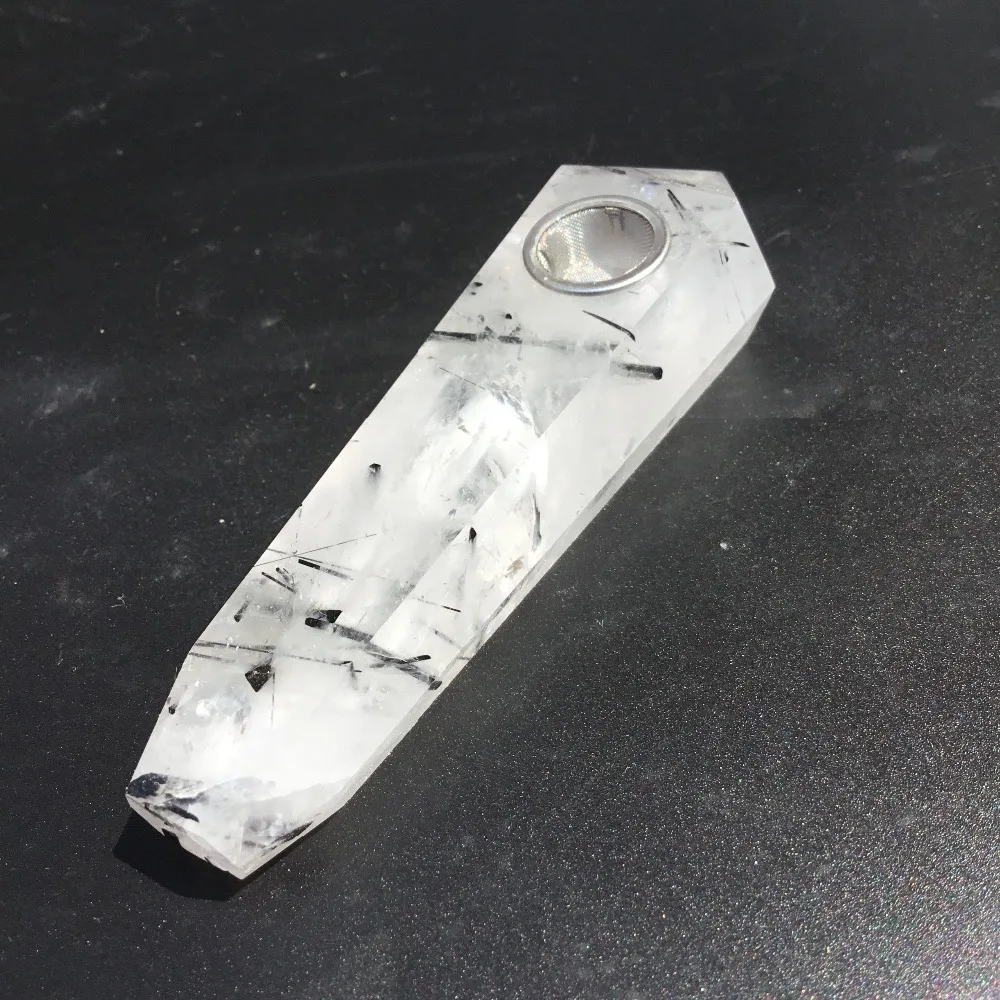 Натуральный черный турмалин Rutilated кварц кристалл курительные трубы | Дом и сад