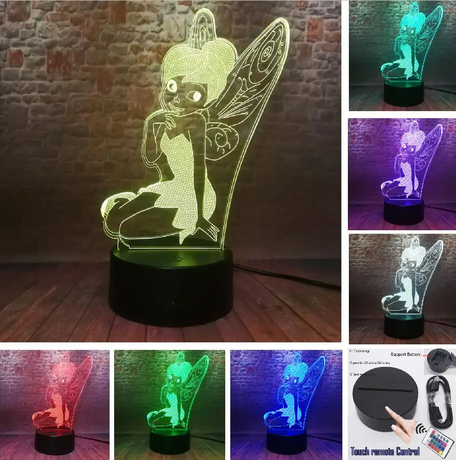 Controller 7 Color Amroe редкий Питер Пэн фея эльф Тинкер мисс Белл 3D Снежинка принцесса Динь-Динь 7 цветов Изменение девушки спальный ночной Светильник Декор - Испускаемый цвет: Controller 7 Color